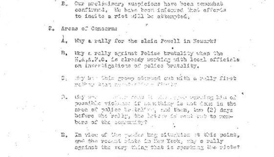 thumbnail of Anvil Meeting Outline, July 1964- Potential rebellion in Newark after Harlem