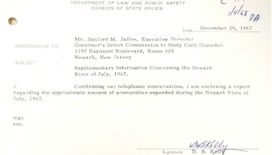 thumbnail of C-119 (Memo on ammuntion expended by the NJ State Police during Newark riots- Dec 29, 1967)