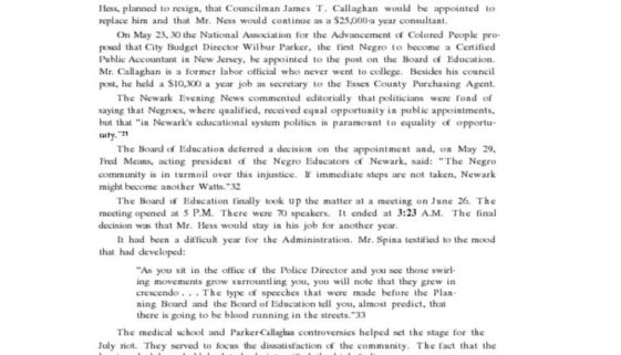 thumbnail of Excerpt on Parker-Callaghan from Report for Action- Governor’s Select Commission on Civil Disorder, State of New Jersey, Feb 1968