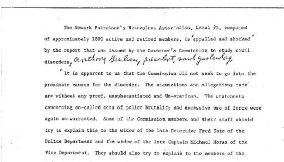 thumbnail of Newark PBA Press Release on Gov Commission Report- Feb 12 1968
