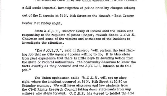 thumbnail of News Release from N.J. ACLU about Police Brutality at Newark-East Orange Border