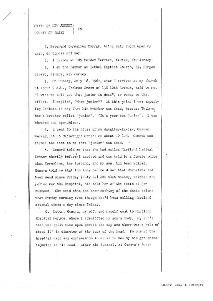 Rev. Cornelius Murray Deposition on Cornelius Murray, Jr.