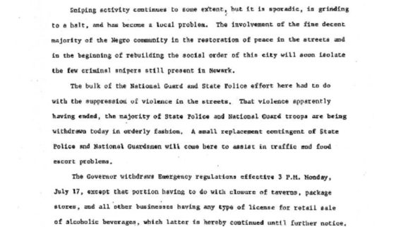 thumbnail of Statement by Gov Richard J Hughes at Newark Armory, Monday Morning, July 17, 1967, at Noon