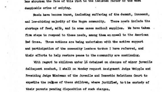thumbnail of Statement of Gov Richard J Hughes at Newark Armory, Sunday Morning, July 16, 1967, at 5 O’Clock