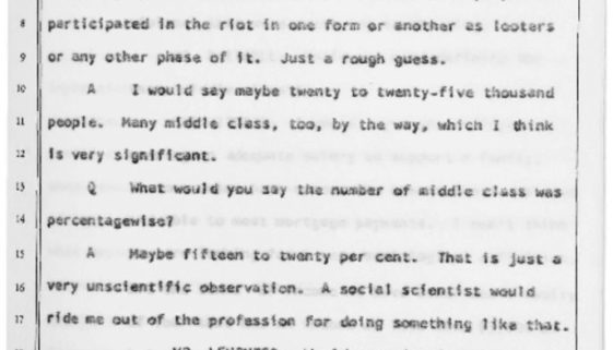 thumbnail of Witness Testimony of Robert Curvin- Oct 17, 1967 (Excerpt on Riot Participation)