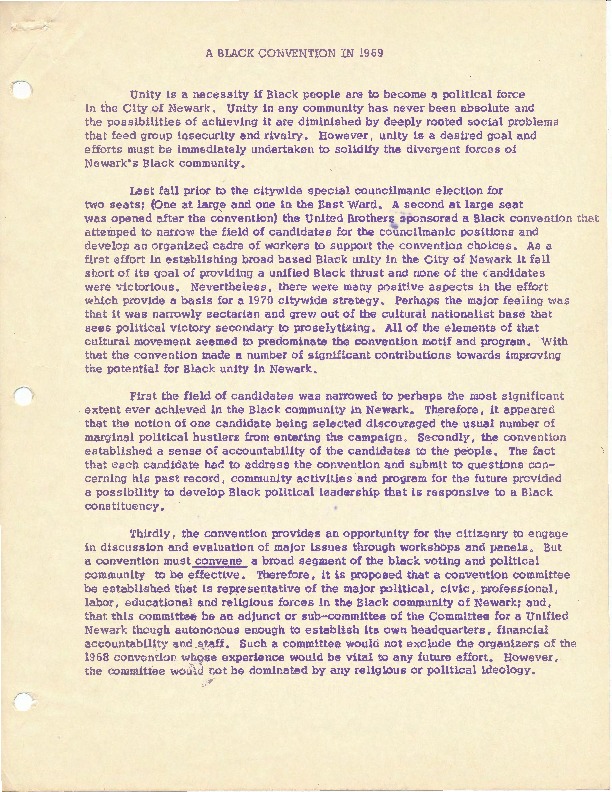 A Black Convention in 1969 (Statement of Purpose for a Black and Puerto Rican Political Convention)