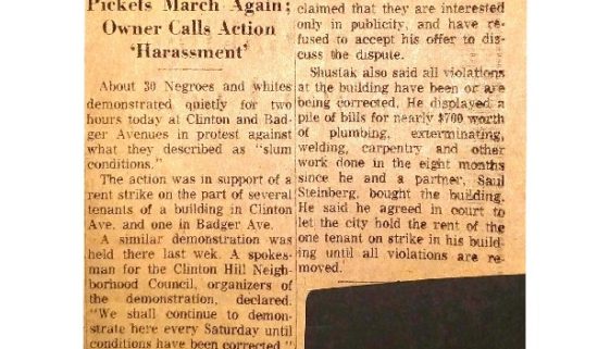 thumbnail of Clinton Hill Bldgs Hit- Pickets March Again (Newark Sunday News Aug 23, 1964)