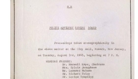 thumbnail of Cover Page from Transcript of Newark Human Rights Commission Hearing on Police Advisory Review Board (August 3, 1965)