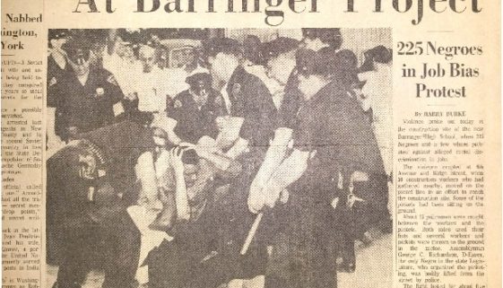 thumbnail of Front Page- Workers, Pickets Clash at Barringer Project (Newark Evening News July 3, 1963)-2