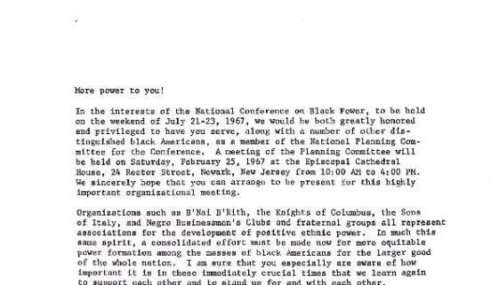 thumbnail of Invitation to Planning Committee for National Conference on Black Power (February 15, 1967)