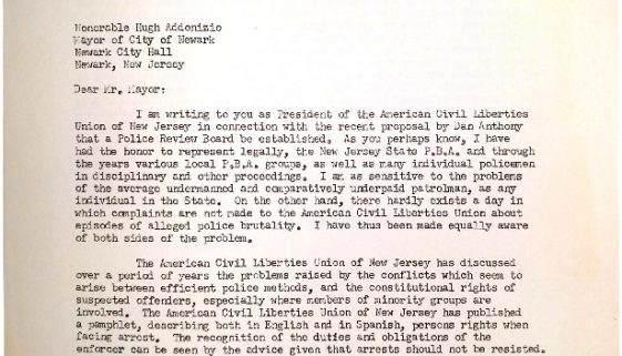 thumbnail of Letter from NJ ACLU to Addonizio- Police Review Board (March 6, 1963)