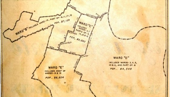 thumbnail of Map of Possible Ward Lines, Newark Charter Commission (Newark Sunday News, August 2, 1953)