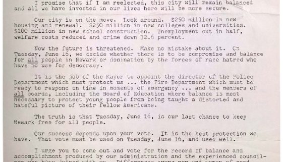thumbnail of Mayor Addonizio Campaign Letter (June, 1970)