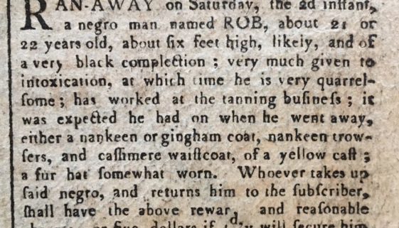 Runaway Slave Advertisement (The Centinel of Freedom- August 12, 1800)