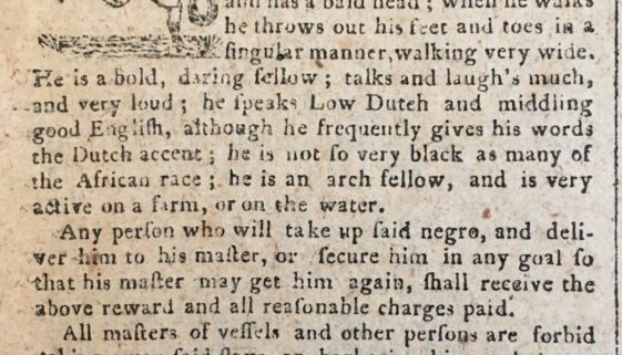 Runaway Slave Advertisement (The Centinel of Freedom-March 2, 1802)