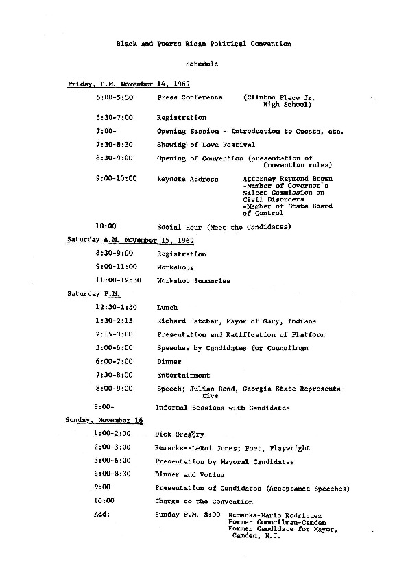 Schedule for the Black and Puerto Rican Political Convention