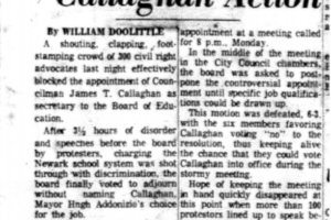 Protestors Delay Callaghan Action (Newark Evening News May 24, 1967)