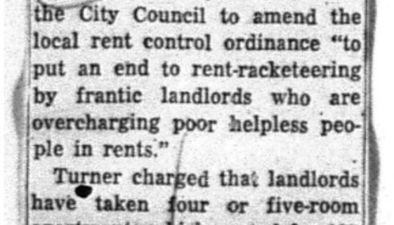 Turner Seeks Rent Change (August 24, 1956)