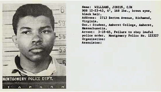 Junius Williams Mugshot from Montgomery Jail, 1965