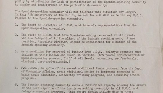Demands of the Spanish Speaking Community of Newark to the UCC (Feb 5, 1969) Demands of the Spanish Speaking Community of Newark to the UCC (Feb 5, 1969)