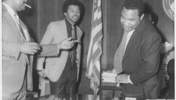 Donald Tucker, Junius Williams, and Mayor Ken Gibson