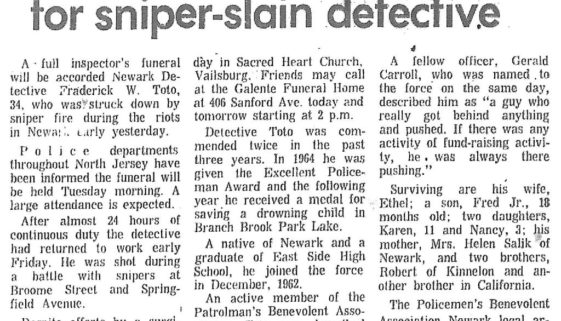 Inspector's funeral planned for sniper-slain detective (Star-Ledger July 16, 1967) Inspector's funeral planned for sniper-slain detective (Star-Ledger July 16, 1967)