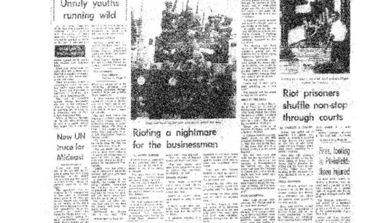 thumbnail of More Sniping, Looting- Fire captain slain, toll reaches 20 (Sunday Star-Ledger, July 16, 1967)