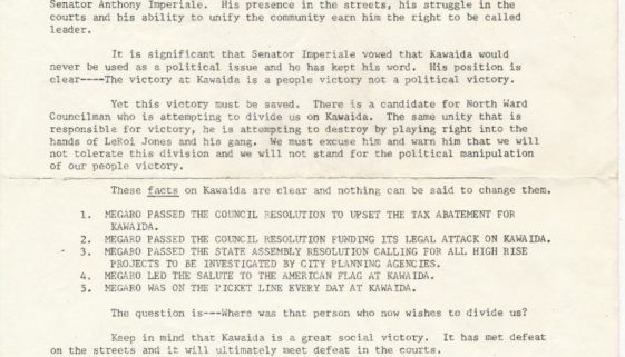 thumbnail of Frank Megaro Campaign Flyer on Kawaida Towers (1974)
