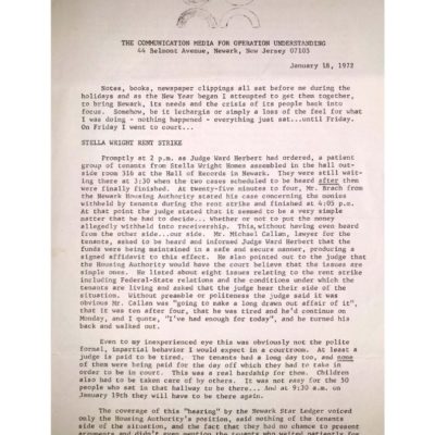 Operation Understanding Newsletter on Stella Wright Tenant Strike (Jan 18, 1972)