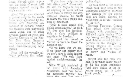 thumbnail of Newark Rally- Riot trial protest urged (Star Ledger Sept 25, 1967)