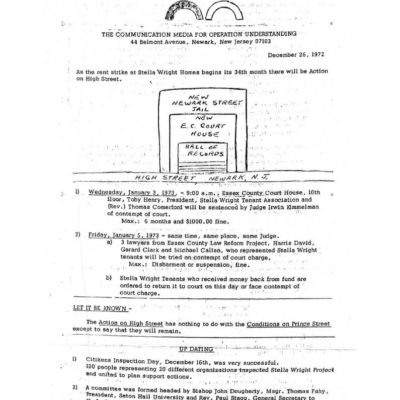 Operation Understanding Newsletter on Stella Wright Rent Strike (Dec 26, 1972)