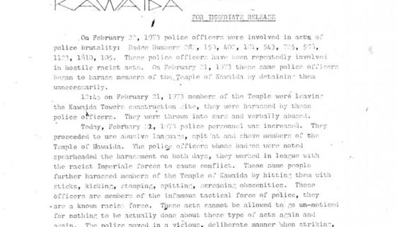 Thumbnail- Temple of Kawaida Press Release (Feb 22, 1973) Thumbnail- Temple of Kawaida Press Release (Feb 22, 1973)