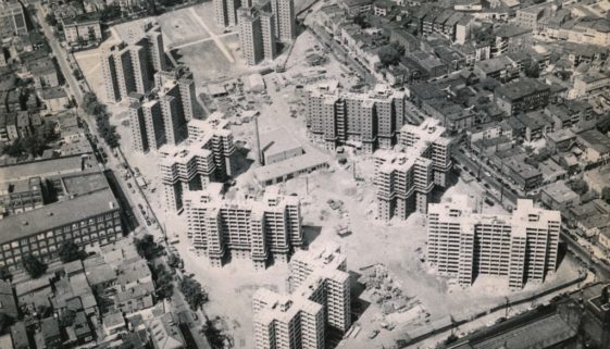 Aerial View of Construction of Hayes Homes Project, 1954-min