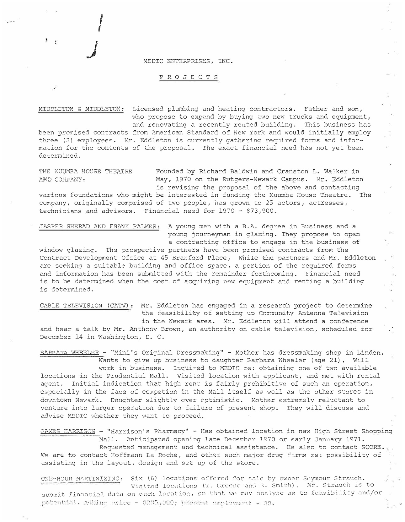 MEDIC Project List (1970)