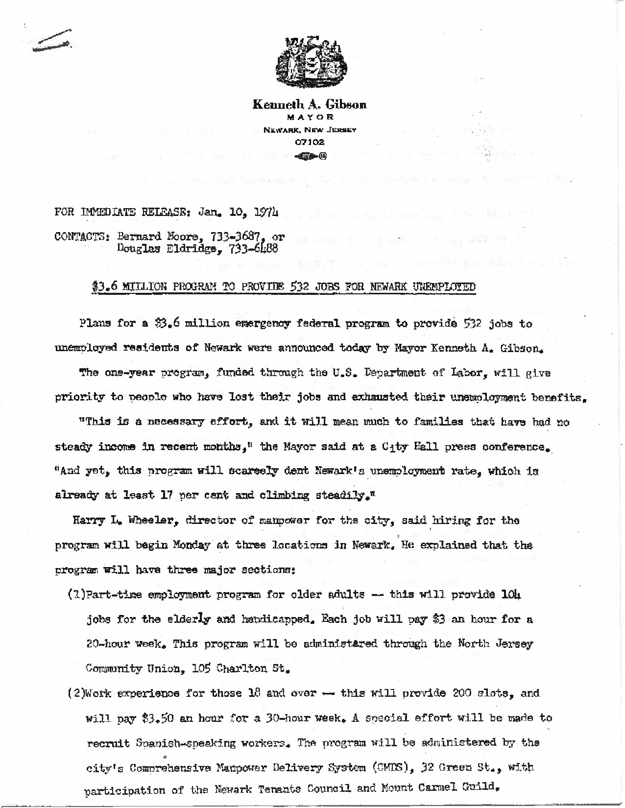 Press Release on Job Program (1974)