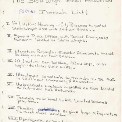 The Stella Wright Tenant Association Partial Demands List (1970)